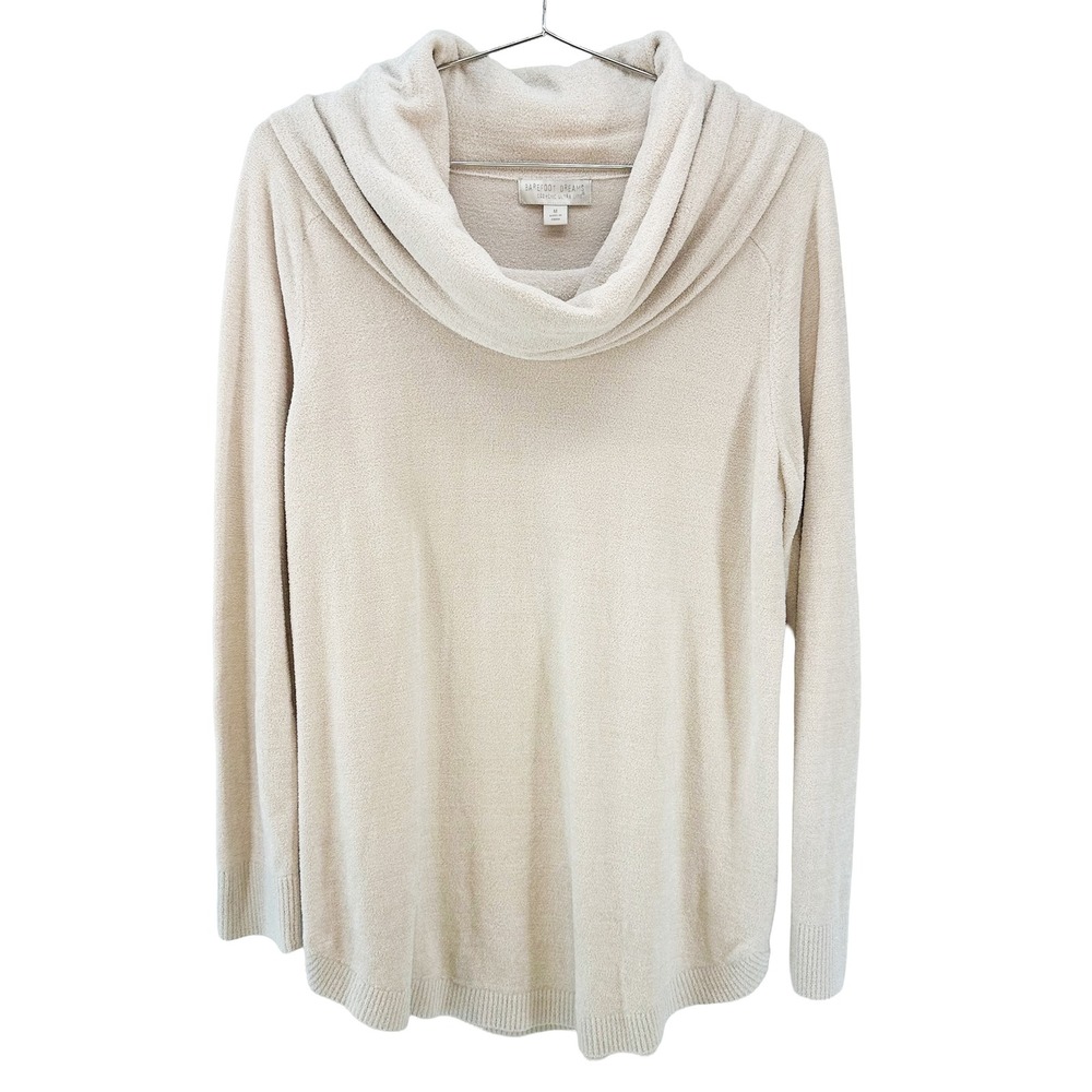 BAREFOOT DREAMS Cozy Chic Ultra Lite Knit Cowl Neck Tunic Top • Medium • cream